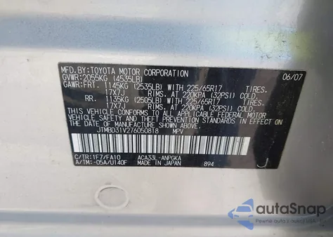 2007 Toyota Rav4 Limited z USA, uszkodzony, nr VIN JTMBD31V276050818